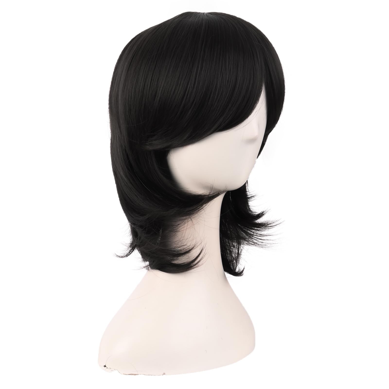 16 Inch/40 cm Short Side Bangs Synthetic Fiber Cosplay Layered Wig (Black)