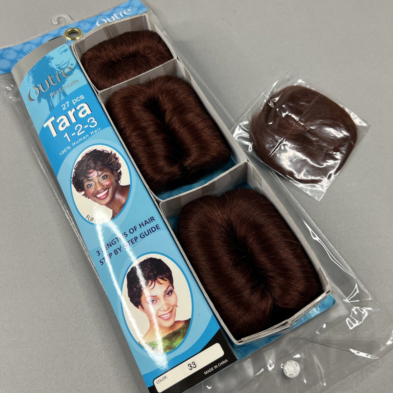 Tara1-2-3 #33 Auburn Human Hair 27 Pc Piece Track Weft Extensions Short Style