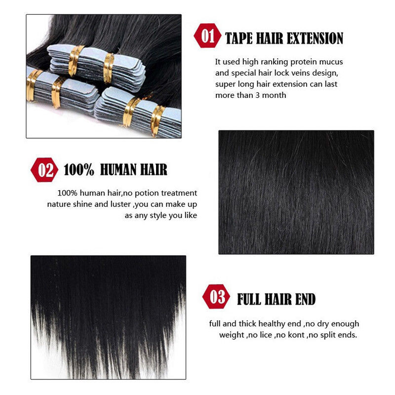 Seamless Adhesive Tape-in Real Human Hair Extensions Invisible Skin Weft Hair12A