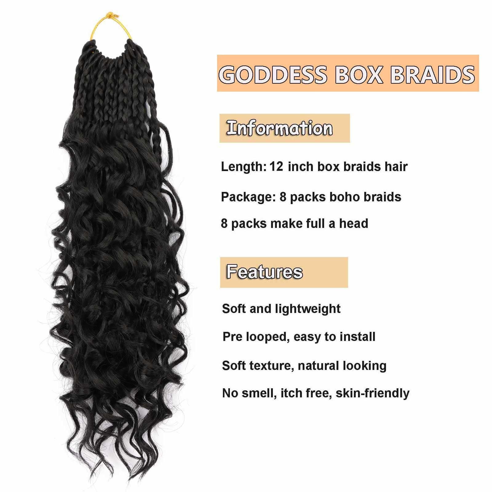 8 Packs Bohemian Goddess Box Braids Crochet Hair Curly 12 Inch Boho Crochet B…