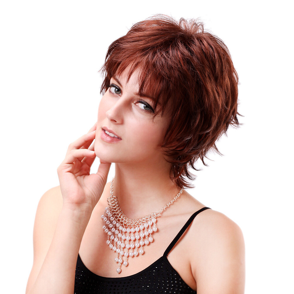 Women Short Auburn Red Pixie Cut Wigs for Party Synthetic Natural Daily Use