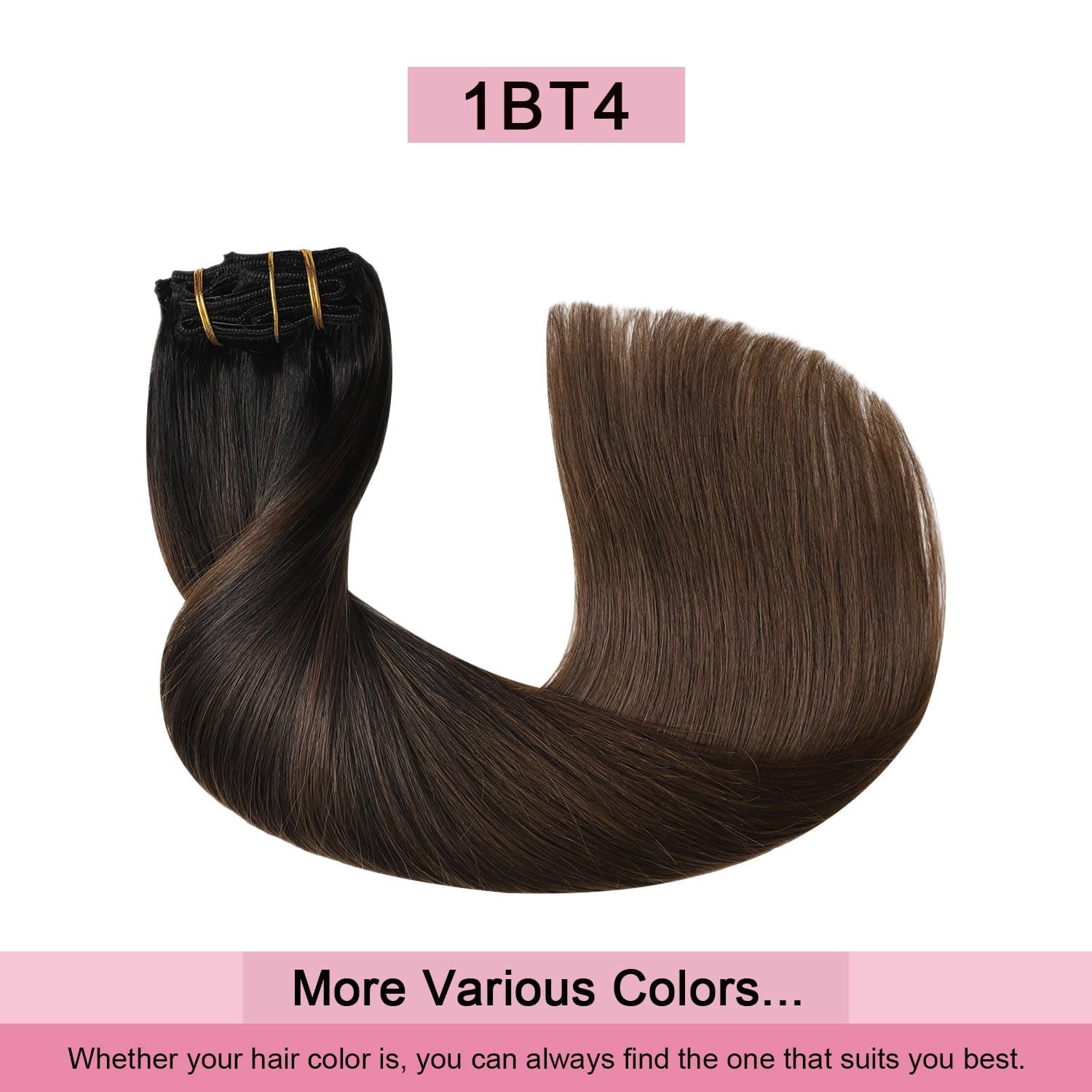22″ Clip-In Real Human Hair Extensions 7pcs #1BT4 Natural Black to Brown 120g