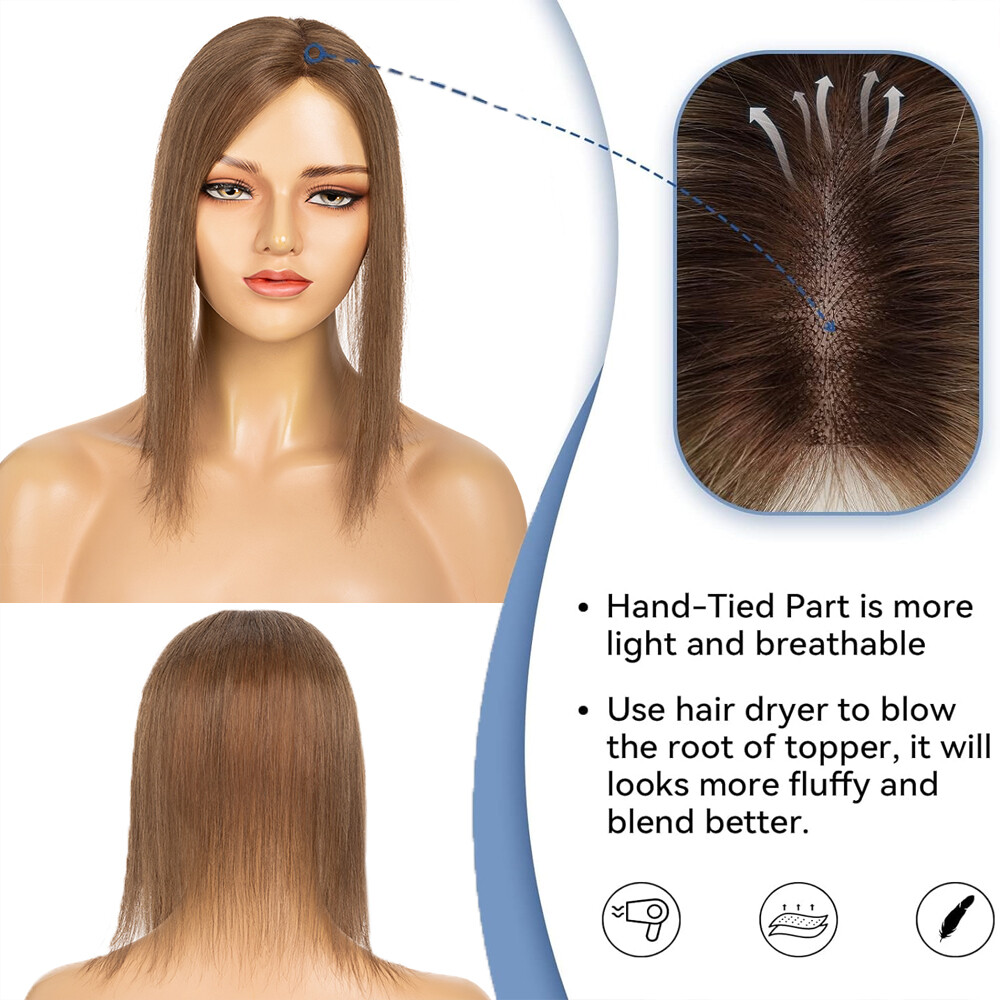 Side Part Remy Human Hair Topper Lace Base Hand-Tied For Hair lossing Thinning