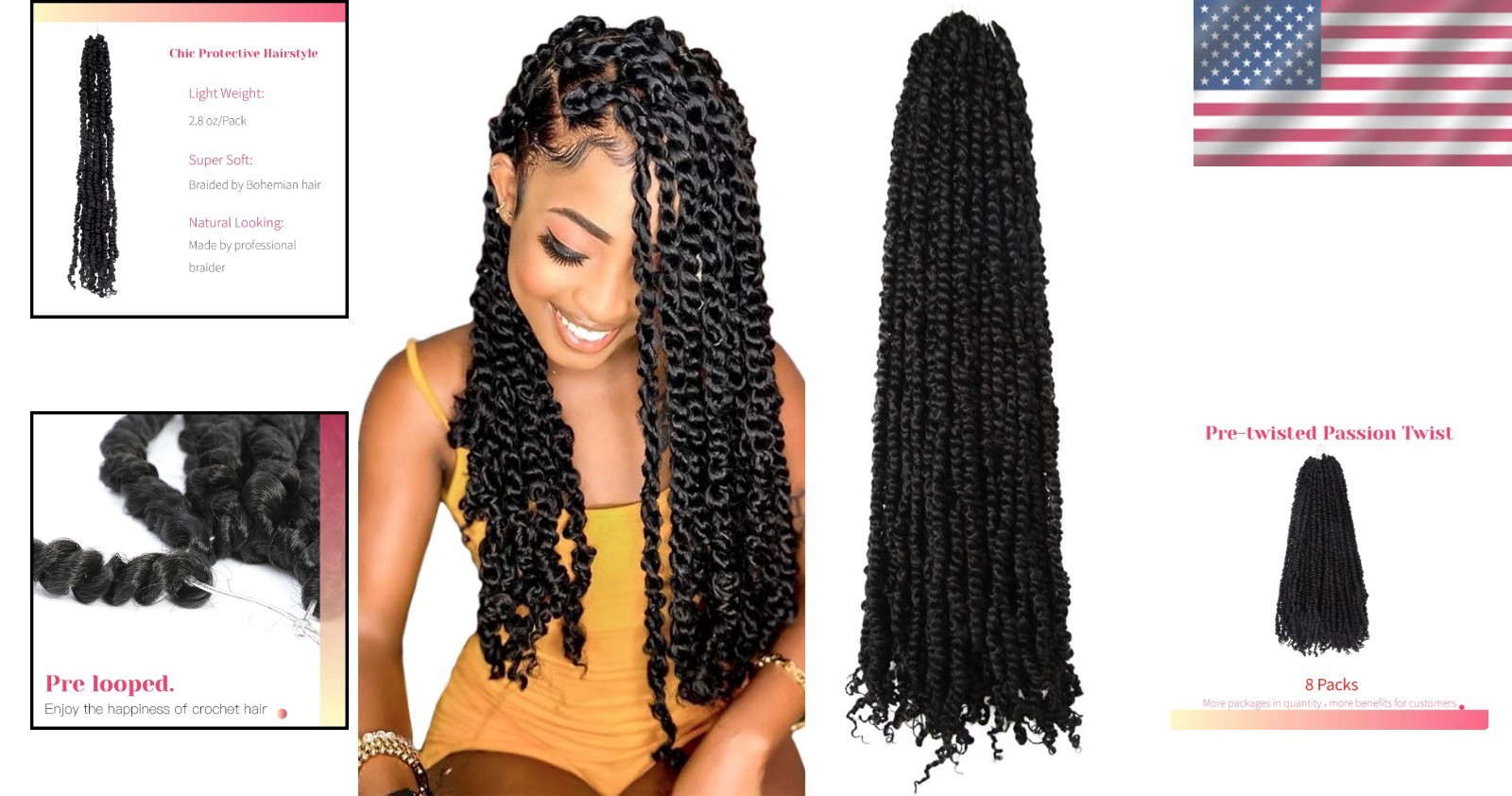 Professional Quality Pre-Looped Passion Twist Hair | 8 Packs