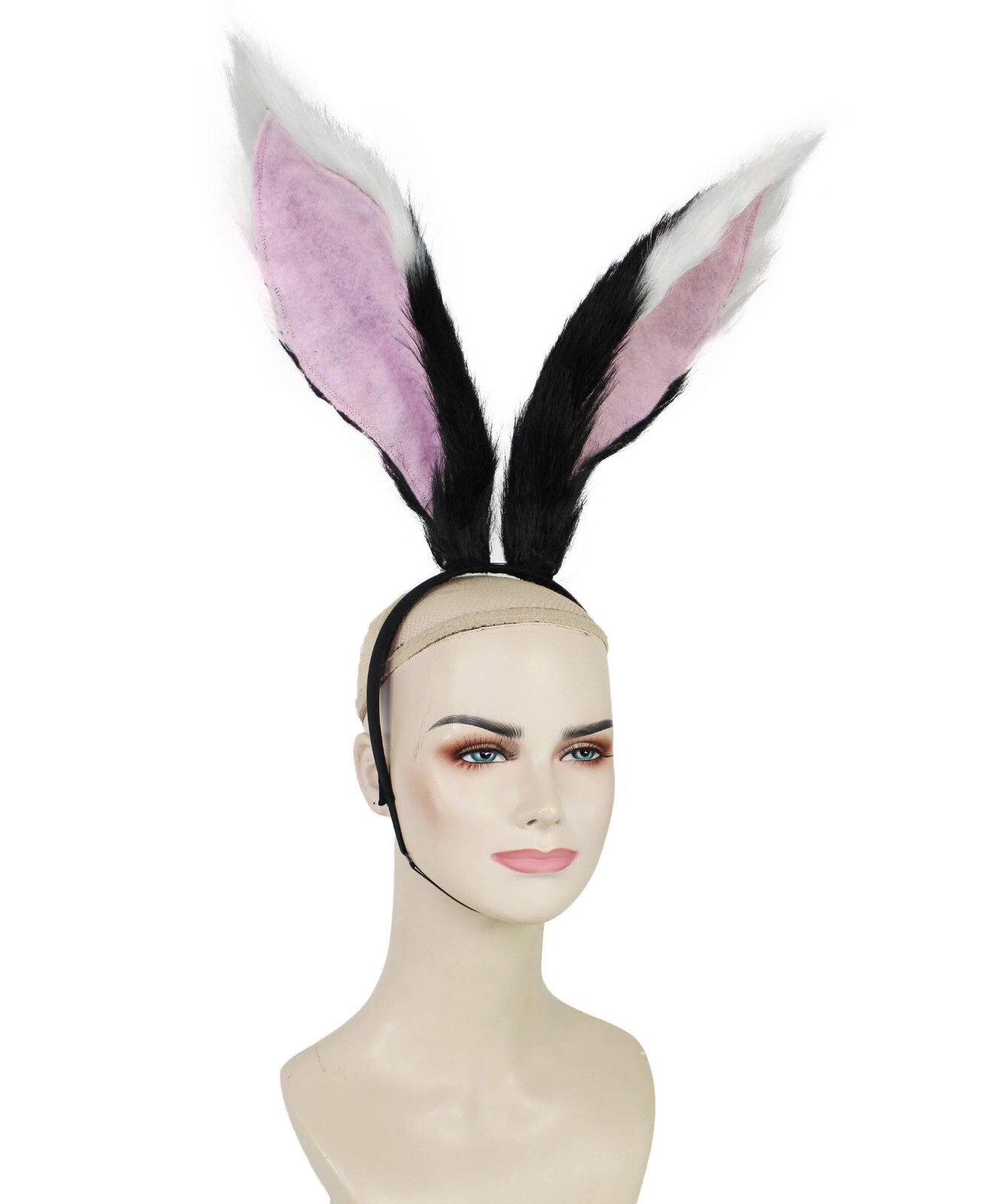 Adult Unisex Black White Pink Fur Faux Rabbit Ears, Perfect Cosplay Accessory