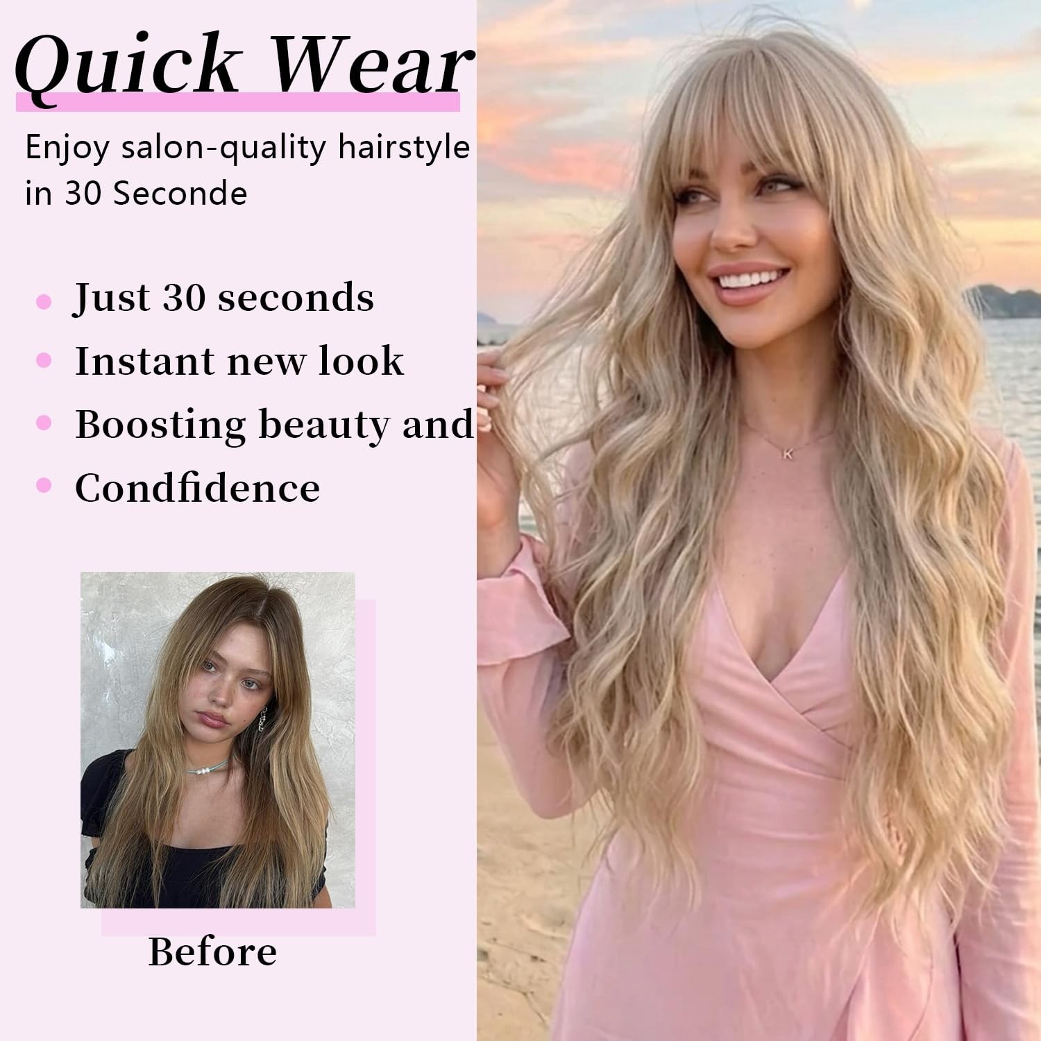 Aisi Hairbeginner Friendly Wigs Platinum Blonde Highlight Wig Bangs Long Wavy
