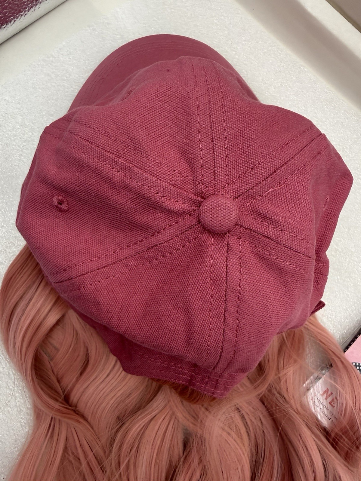 Baseball Cap Wig Pink Hat with Hair for Women Adjustable w/Heat Resistant *READ