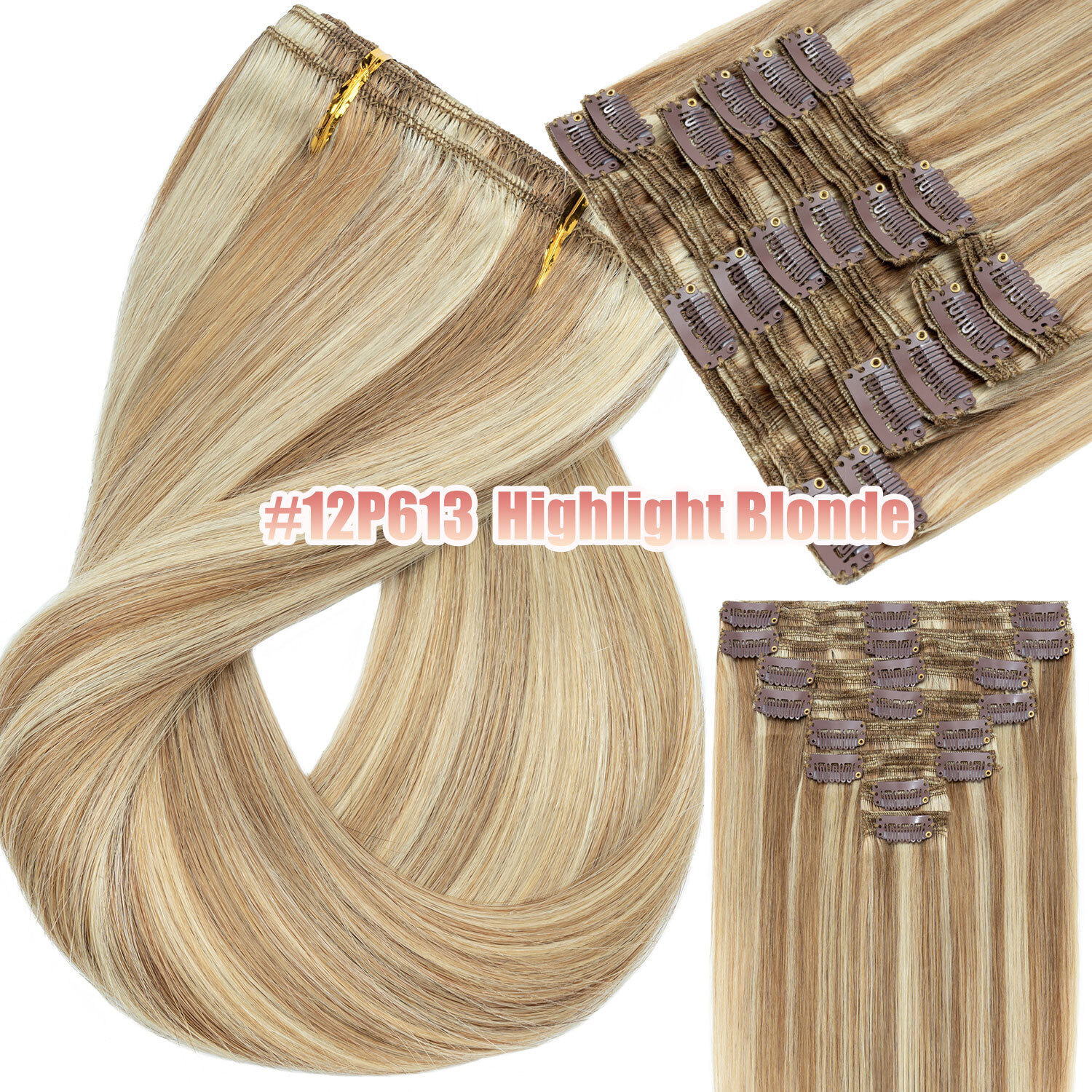 100% Real Soft Double Weft Clip In Remy Human Hair Extensions Full Head Thick US