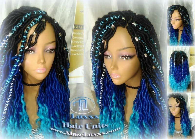 Long Mermaid distressed bohemian Ombre Blue Faux Locs Wig Gay Drag Festival