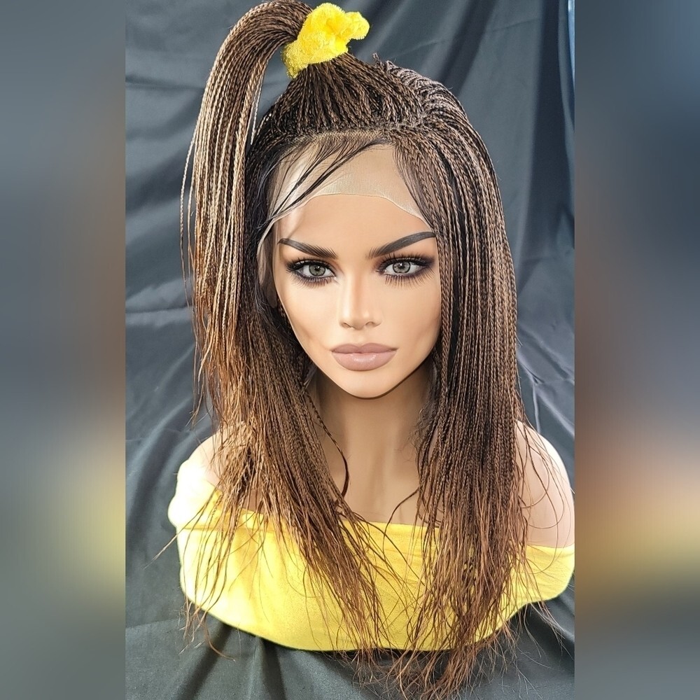 Braided Wig Full Lace Glueless Micro Braids 16” Auburn Ombre Handmade NWT Short
