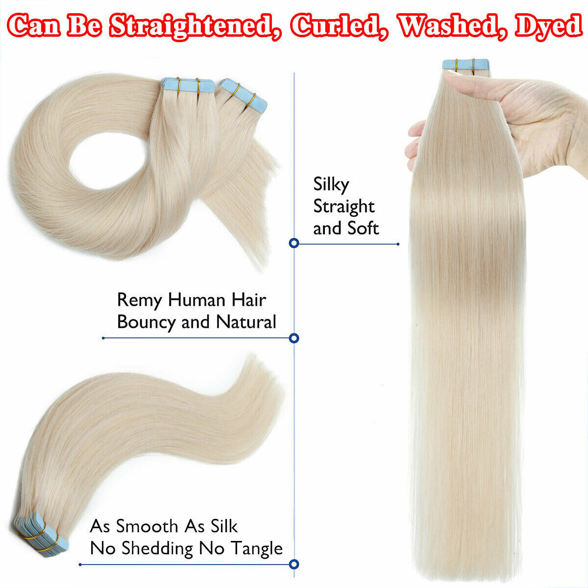 Tape in Human Hair Extensions Seamless Invisible Skin Weft Remy Russian Hair 12A