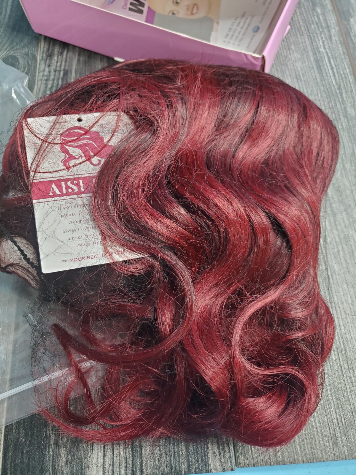 AISI HAIR Highlights Omber Burgandy Wig for Women Synthetic Long Curly