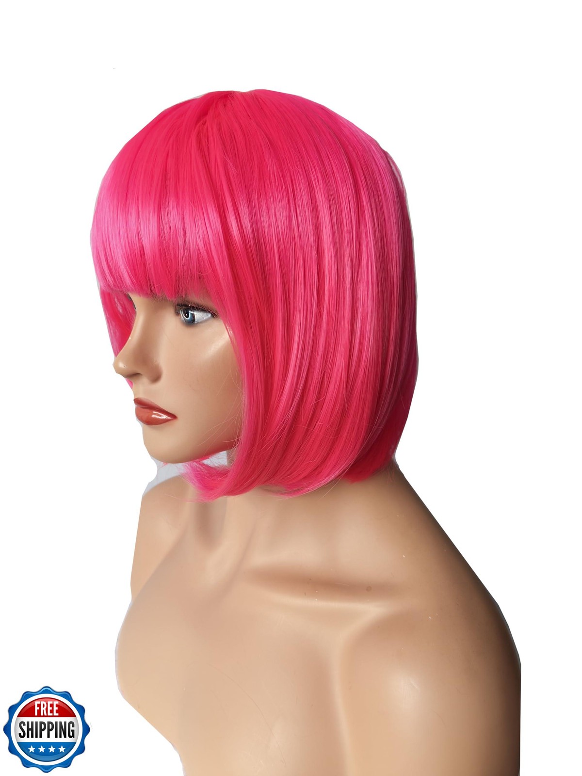 OYSRONG Women Short 11.81” Bob Straight Hot Pink Multifunction Synthetic Hai