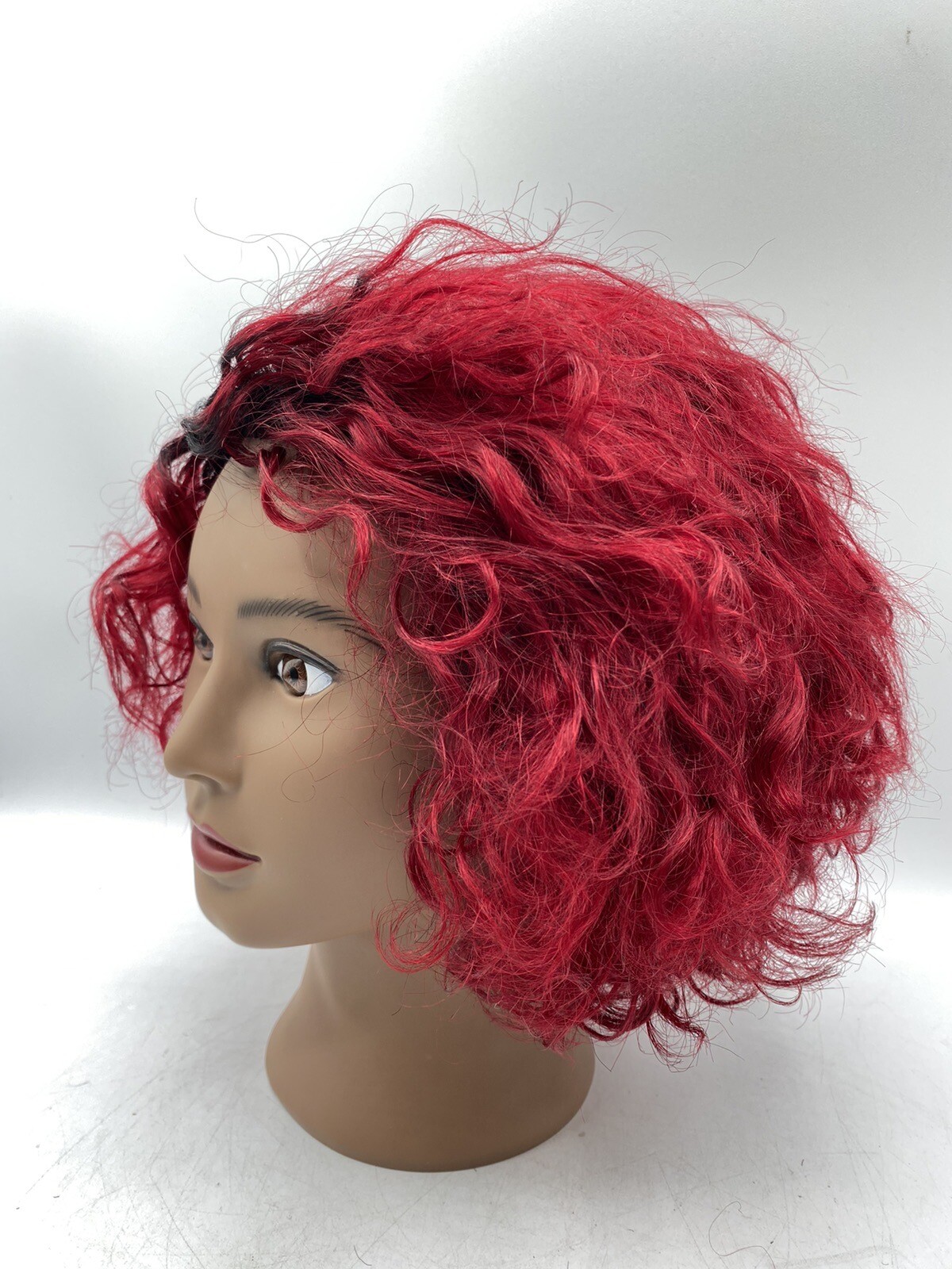 Quantum Love Human Hair Short Side Part Curly Wig Ombre Black/Burgundy Red