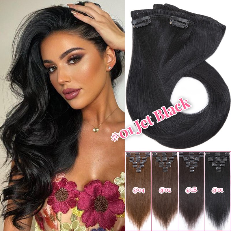 Clip In 100% Human Real Remy Hair Extensions 8PCS Full Head Straight Dark Brown