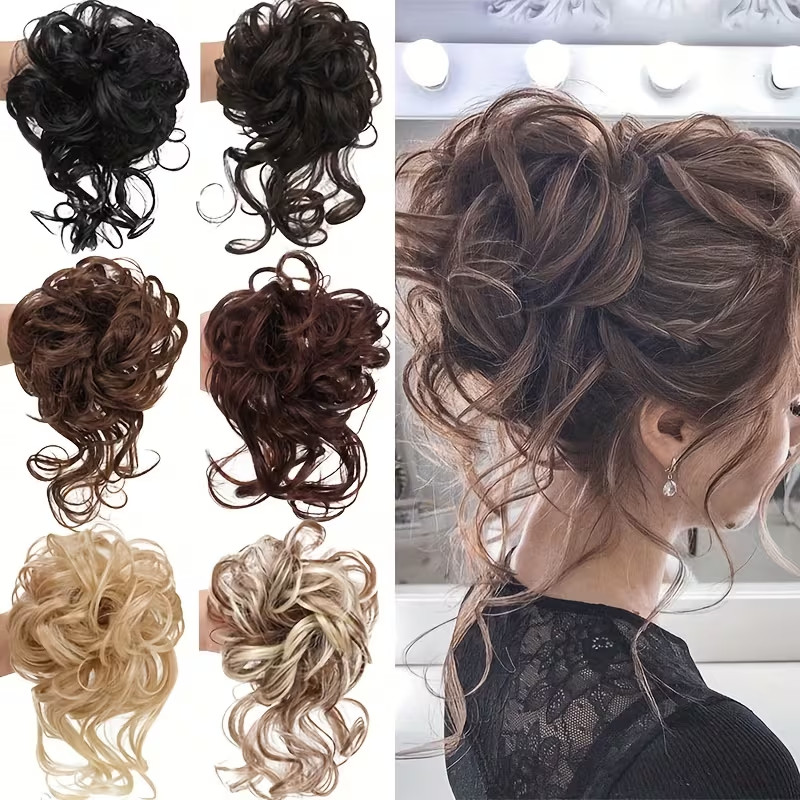 Curly Messy Bun Hair Piece Scrunchie Updo Cover Hair Extensions Real As Human US