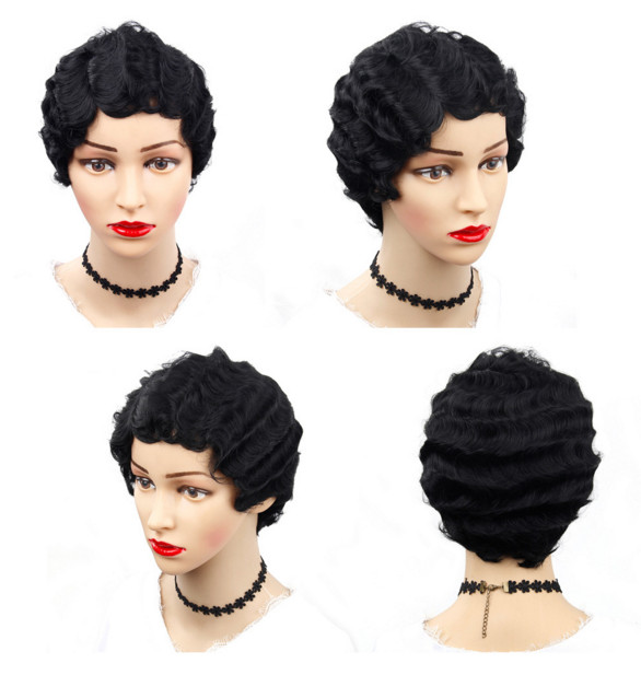 Black Finger Wave Short Human Hair Wigs Pixie Cut Wigs For Black Women Natural