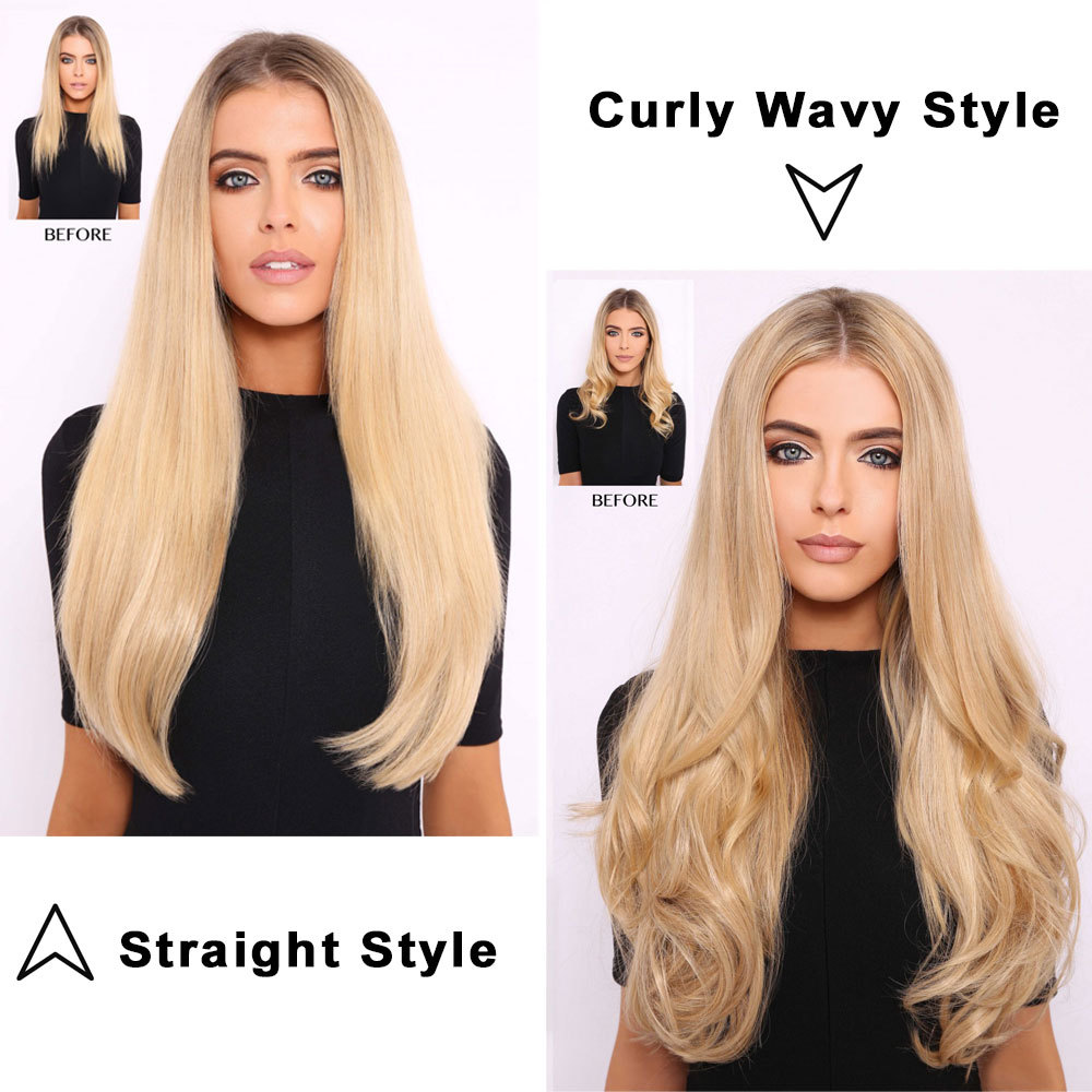 One Piece V-shape Wavy Curly Clip in Hair Extensions 5Clips Hairpiece Full Head