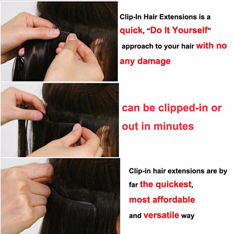One Piece Clip in Hair Extensions Full Head Straight Curly V-Shape Hairpiece USA