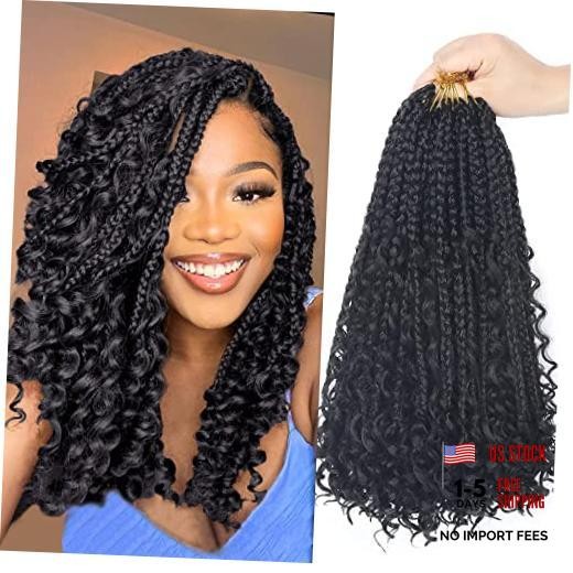 Goddess Box Braids Crochet Hair With Curly Ends 14 Inch 14 Inch (Pack of 8) 1B