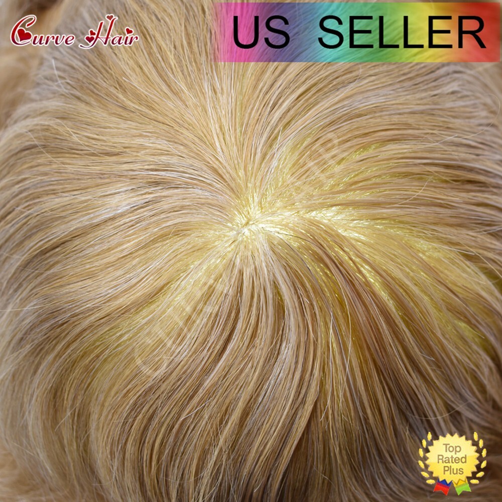 Mens Toupee Human Hair Systems Full Poly Thin Skin Hair Piece Replacement System
