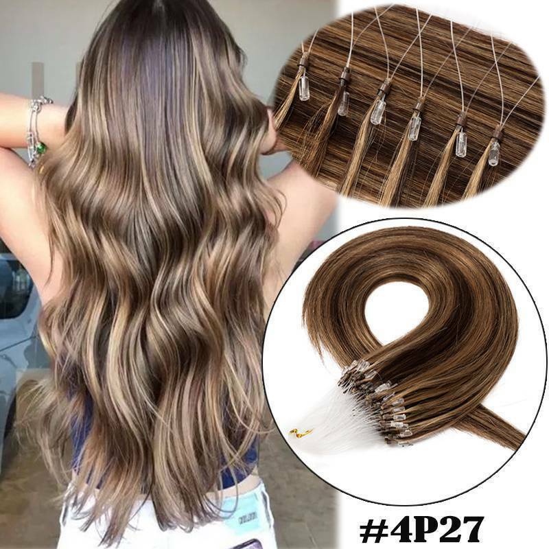 Micro Ring Loop Human Hair Extensions Micro Beads Link Remy Hair Colored 16-26in
