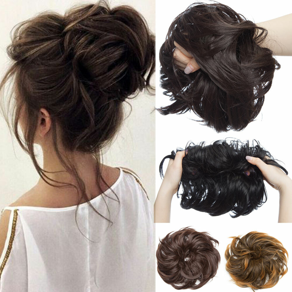 X-Large Scrunchie Messy Bun Hair Piece Tousled Updo Wrap on Ponytail THICK NEW H