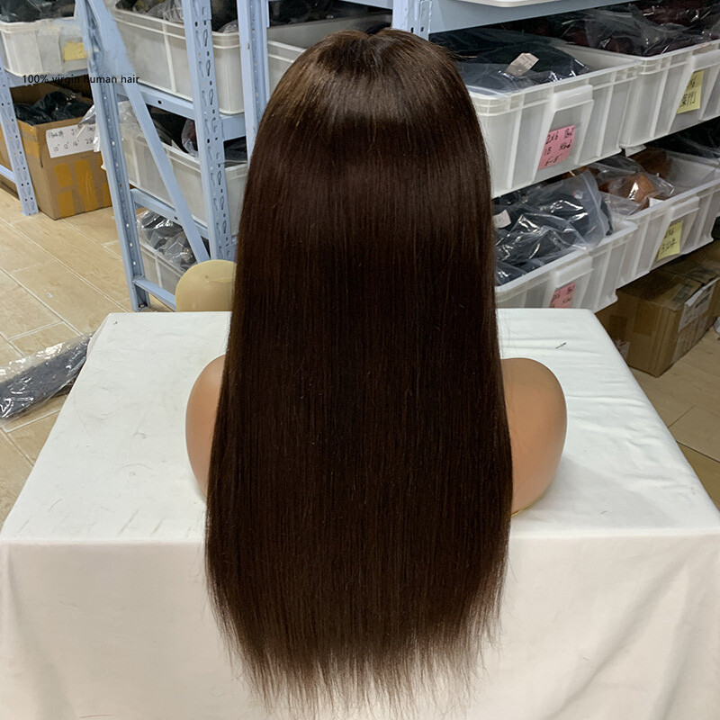 2# Color Brazilian 100% Human Hair 13*4 Lace Front Wig Straight Body Wave