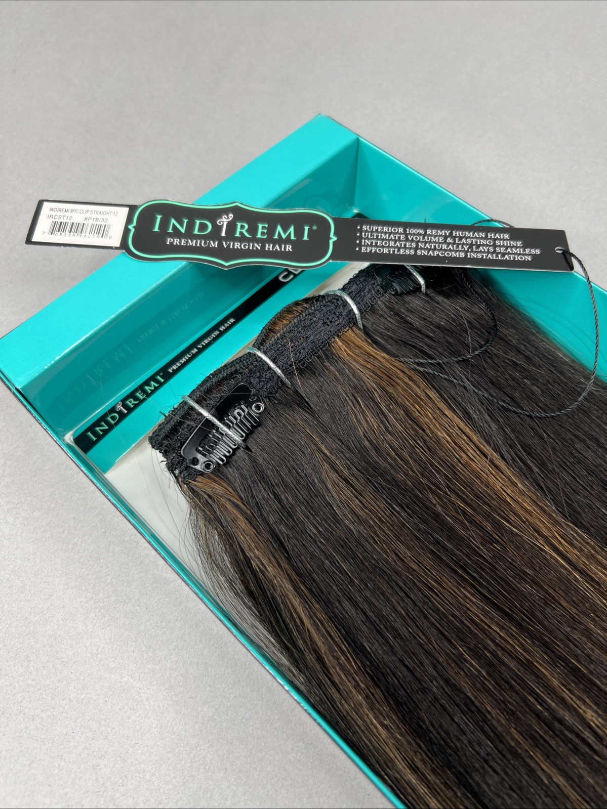 Indi Remi 9 Pc 12” Clip-in #1B/30 Black & Honey Straight Human Virgin Hair