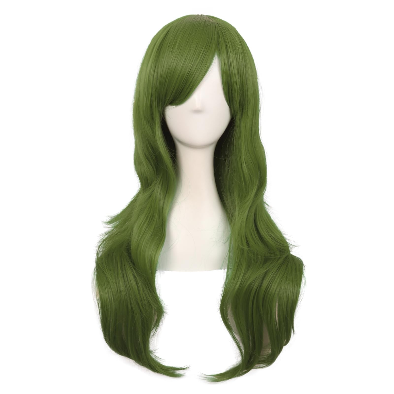 MapofBeauty 28 Inch/70 cm Women Side Bangs Long Curly 21.5 Inch, Olive Green