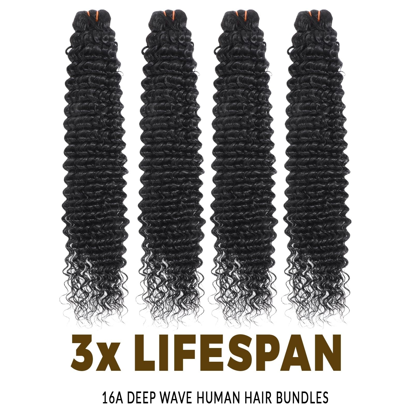16A Deep Wave Human Hair Bundles – Silky Soft Brazilian Virgin Extensions, 4 Pac