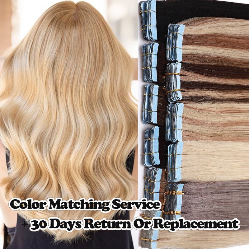 Tape in Human Hair Extensions Invisible Adhesive Glue Skin Weft Remy Hair16-26in
