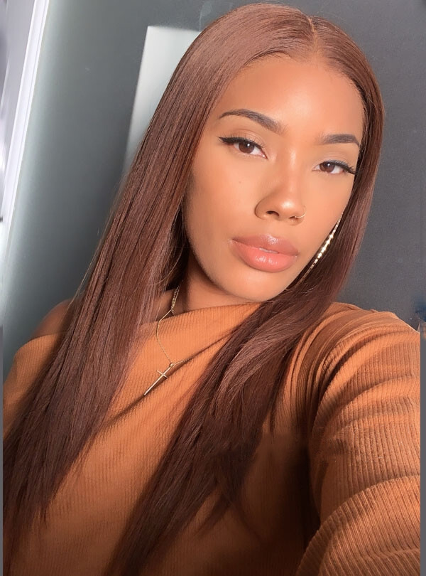 Dark Brown Synthetic Lace Front Wig Long Straight Chocolate Brown Lace Front Wig
