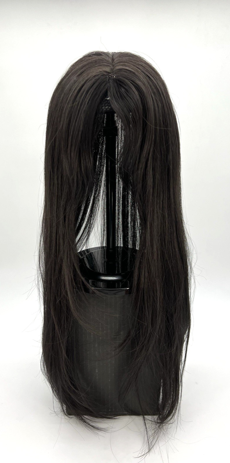 Soft Black with Wispy Bangs Long Straight Layered 24in Women Premium Hair Topper