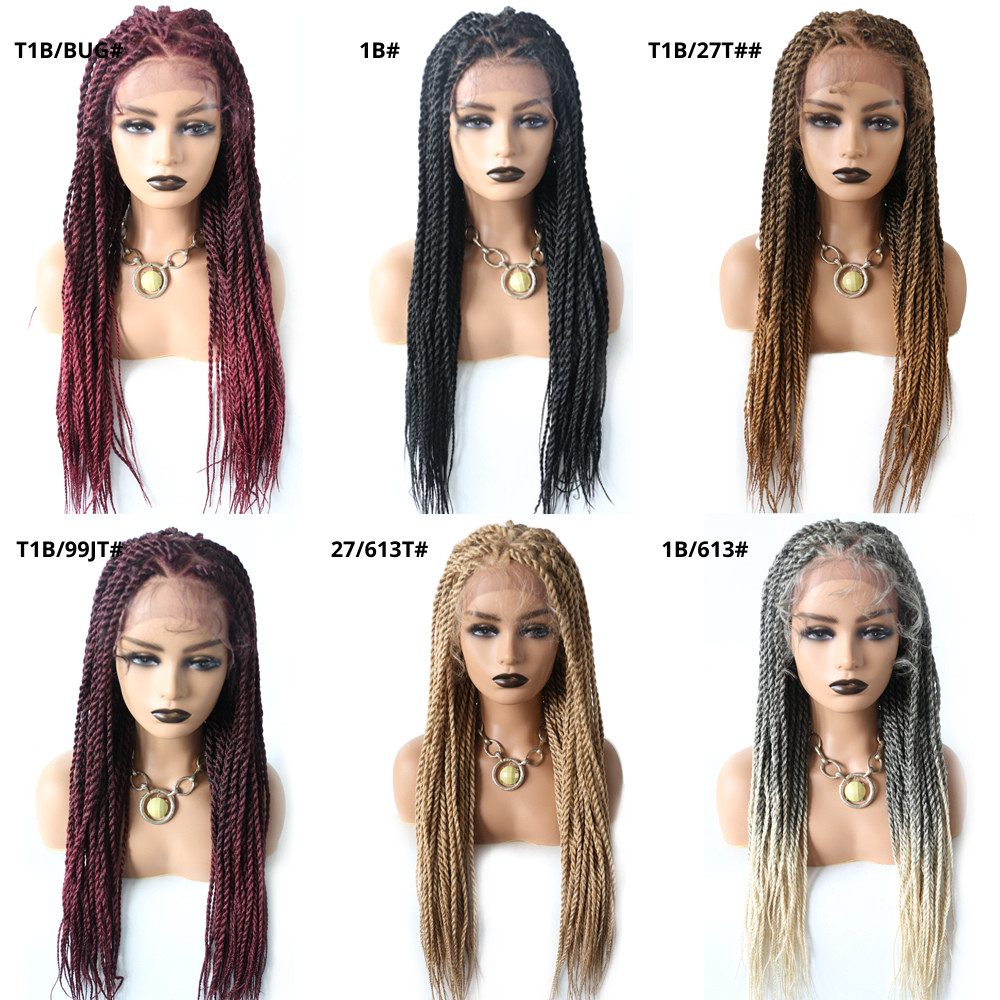 Hand Tied Lace Front Twist Braids Women Wig Lightweight Long Synthetic Baby Hair