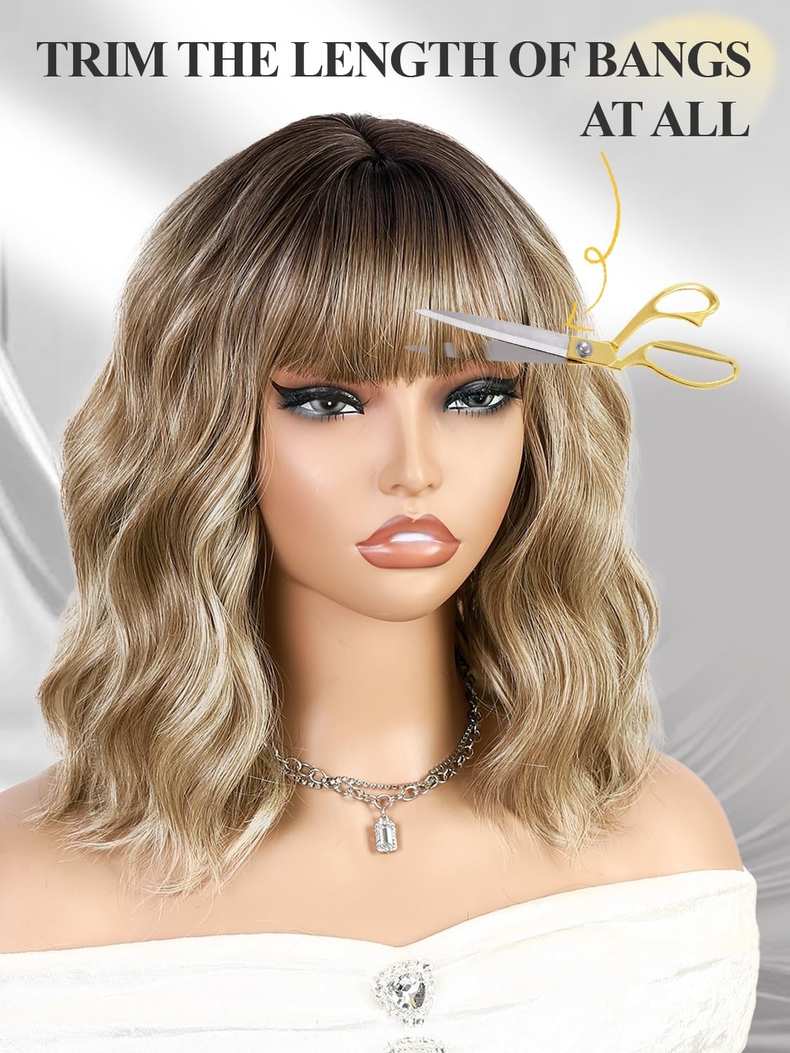 14″ Mixed Blonde Wavy Bob Wig for Women Daily Wear 159E553601