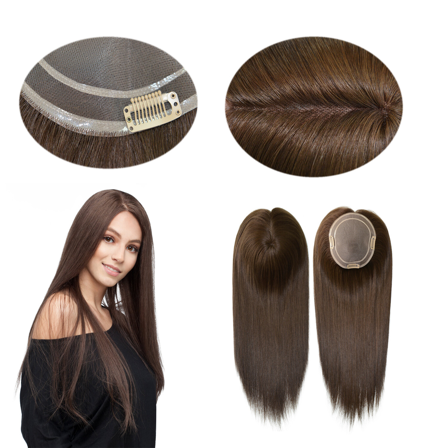 Women Topper Human Hair Top Piece European Cuticle Remy Straight Hair TP04 20”