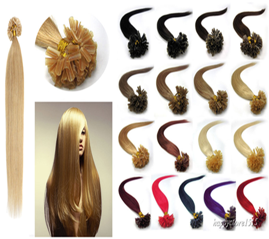 Remy Human Hair Extensions 100S Pre Bonded Nail Keratin U Tip Glue Hair 1g 0.5g