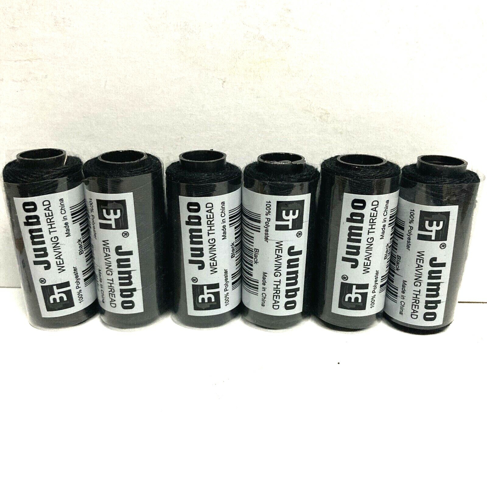 6 BLACK JUMBO WEAVING THREAD FOR WEFT HAIR BRAID EXTENSIONS ETC 100% POLYSTER.
