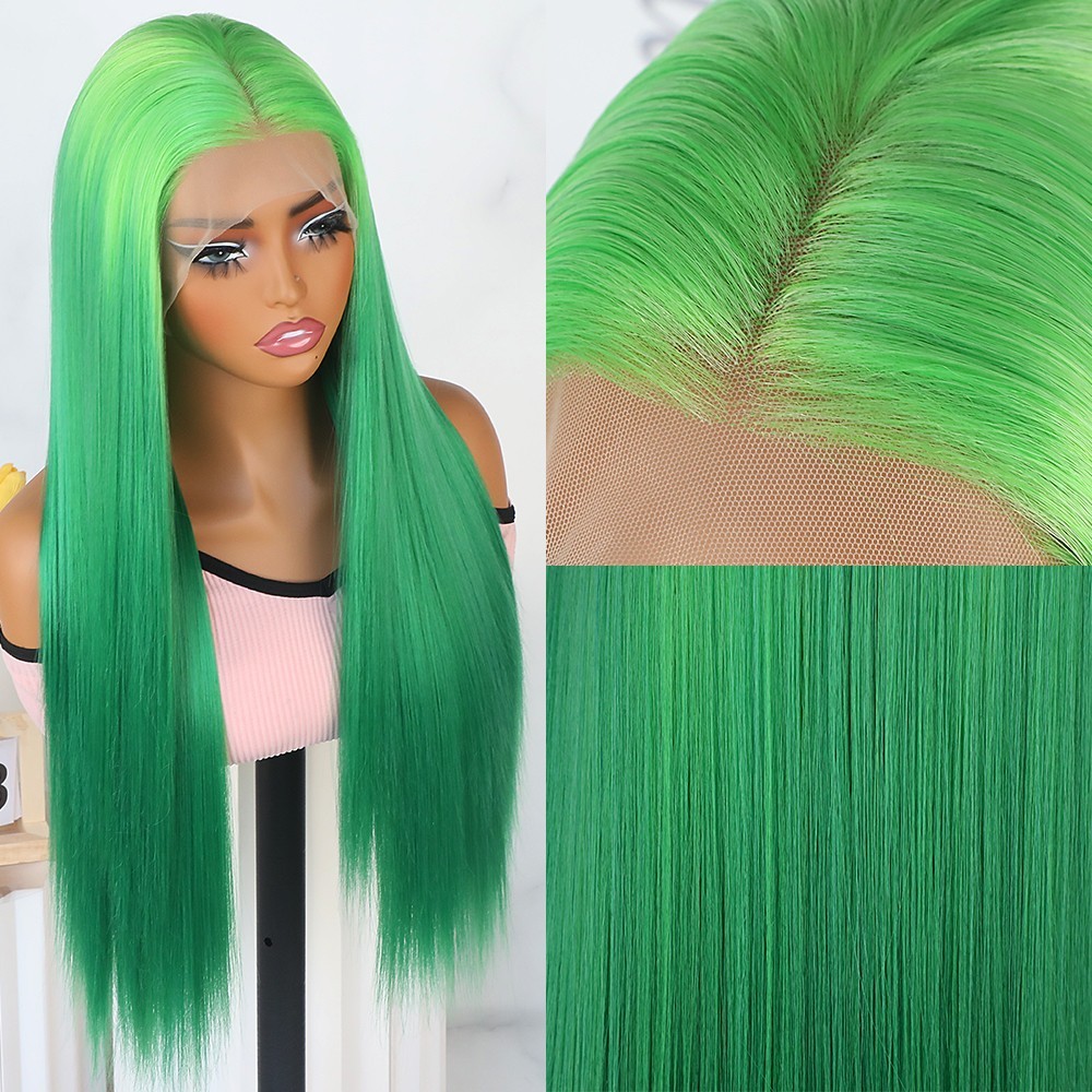 Ombre Green Lace Front Wigs Long Straight Hair Pre Plucked Glueless Women Party