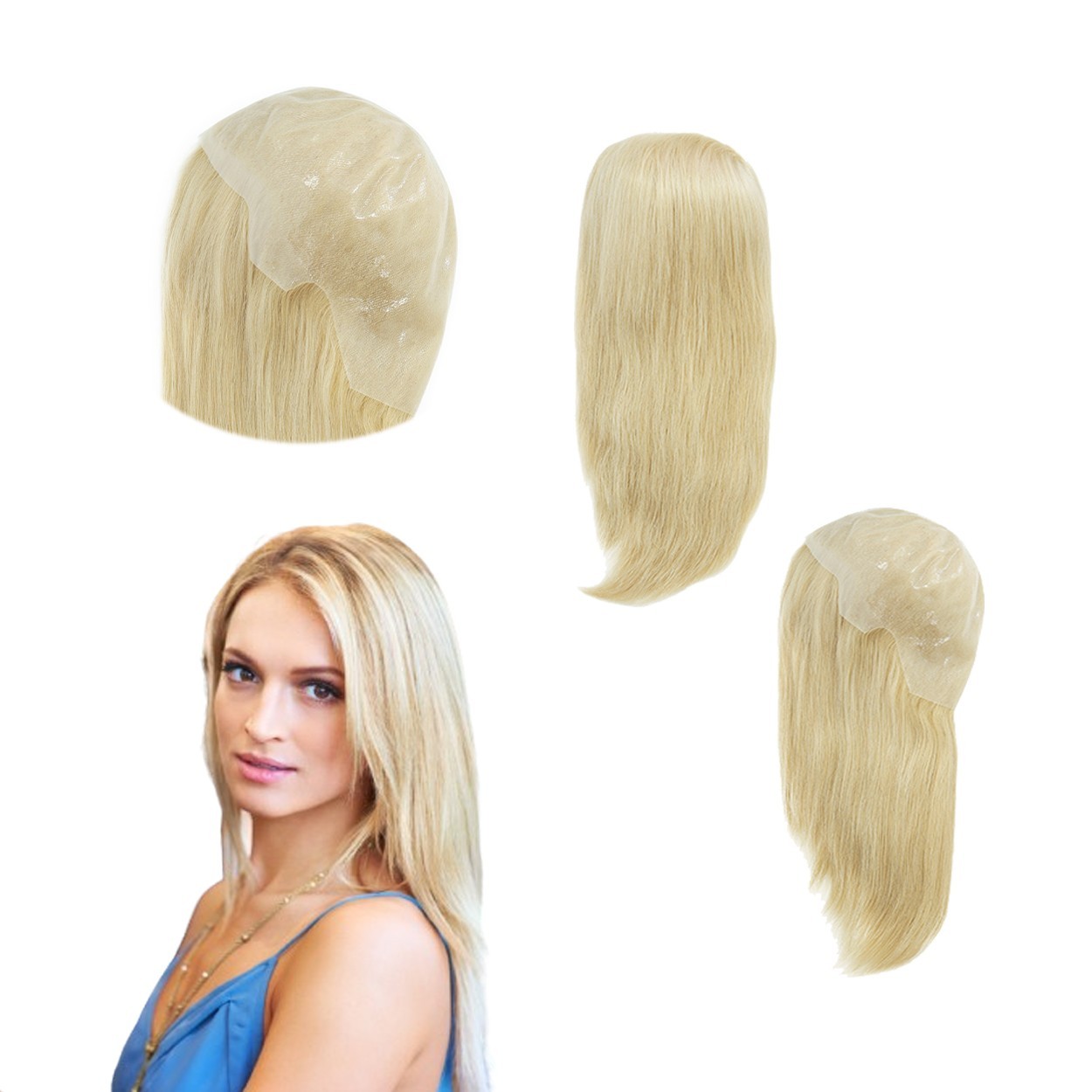 Women Wigs Human Hair Full Head Wigs All Poly Skin Blonde Hair 14”#613