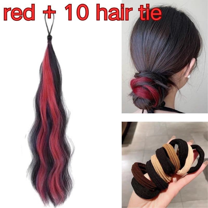 Wavy Ponytail Hair Extension Elastic Tie Dye Braids with 10 PCS Rubber Hair Ties