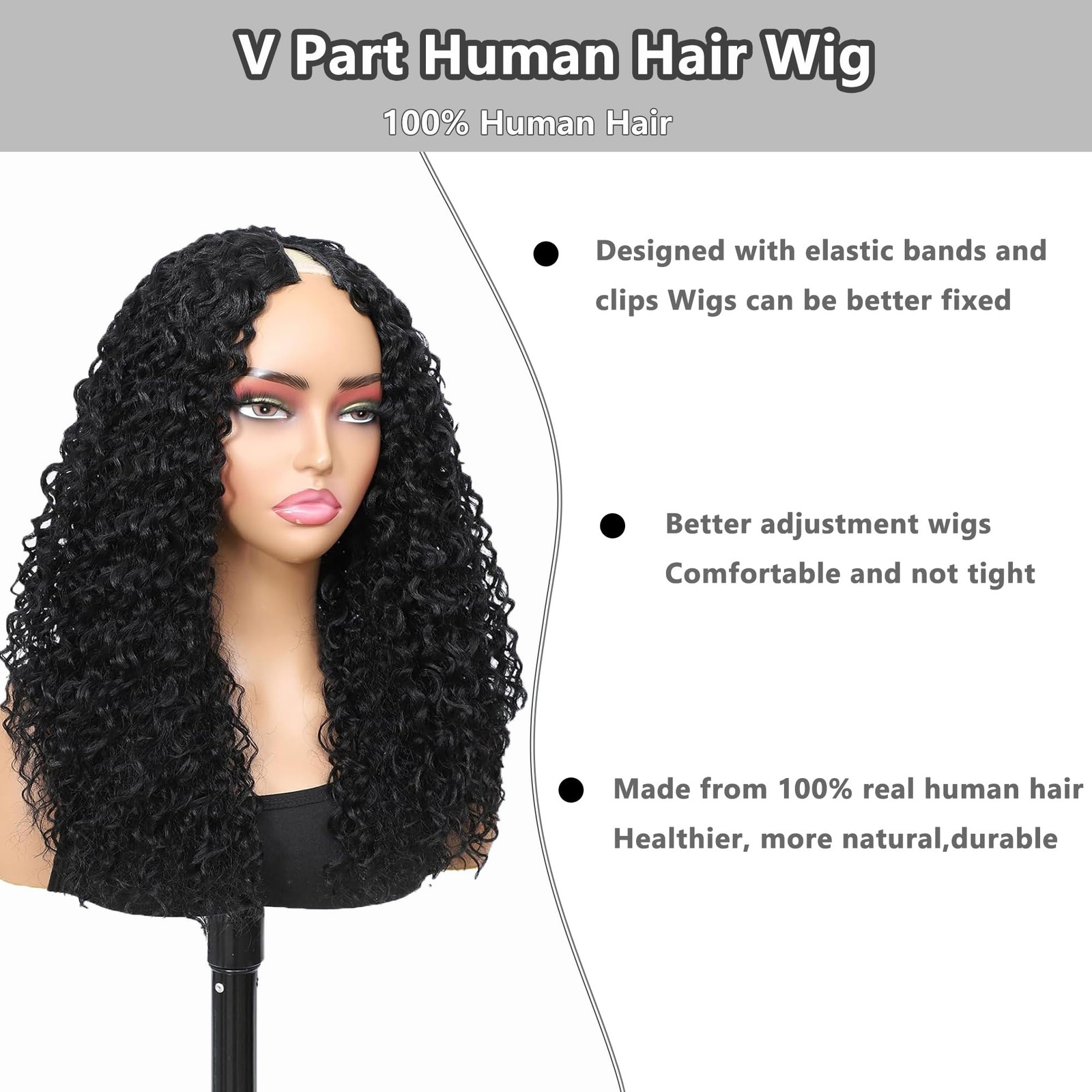 Bdbdbd Curly V Part Wig Human Hair Elastic Upgrade U Part Human Hair Wig No