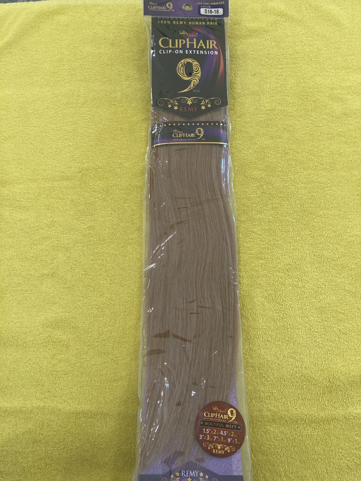 Clip on Extensions 100% Remy Human Hair Silky Straight 18″ Color # 16-18, 9pcs.