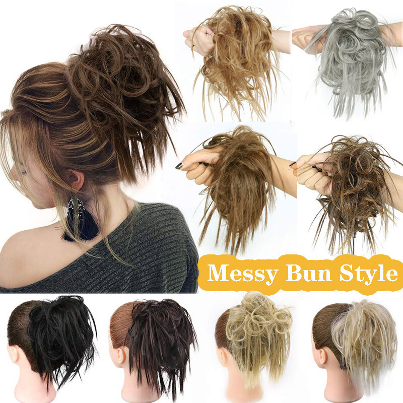 Realistic Chignon Scrunchie Messy Bun Tousled Hairpiece Elastic Band Synthetic