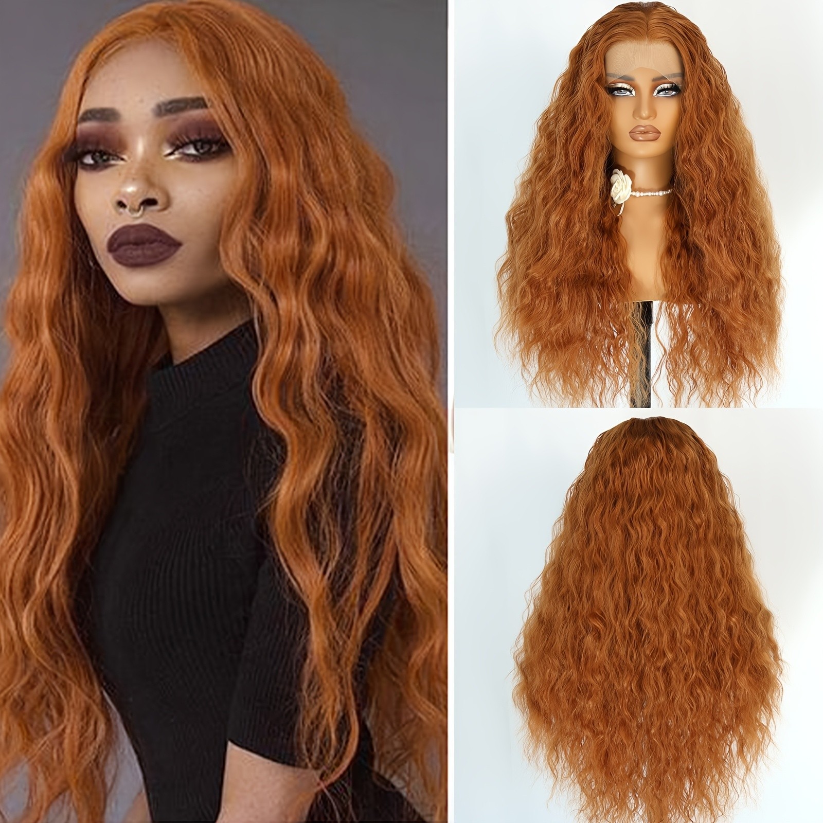 Long Loose Curly Wave Ginger Orange Color Hair Wigs for Women Party Synthetic