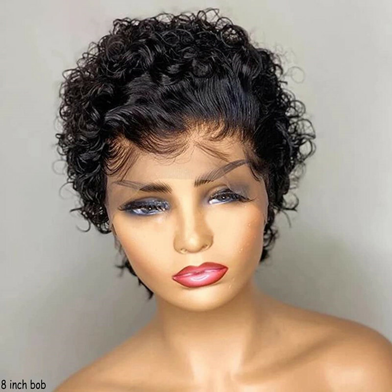 Short Lace Front Wigs Pixie Curly Short Bob with Baby Hair Natural Color Remy