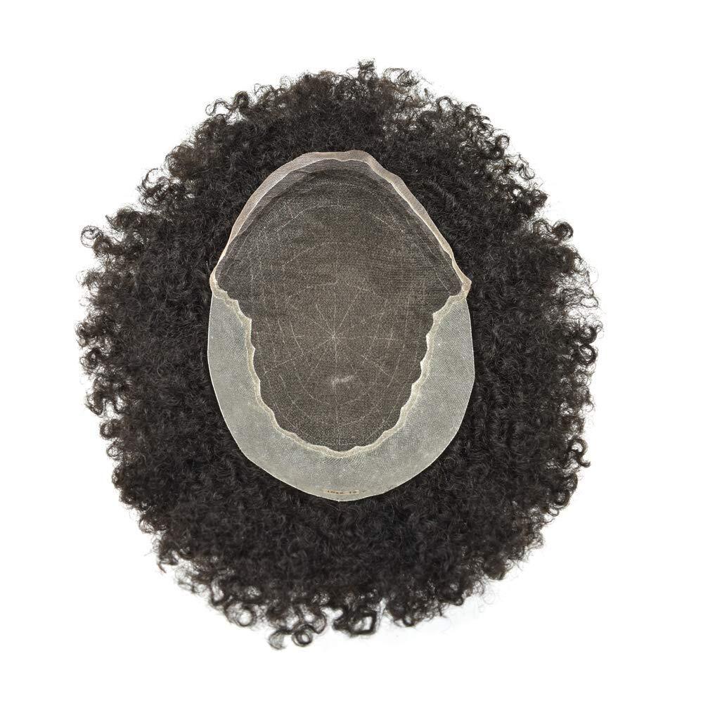 Afro Toupee for BlackFrench Lace Hairpiece Kinky Curl Gray Hair Unit Men Toupee