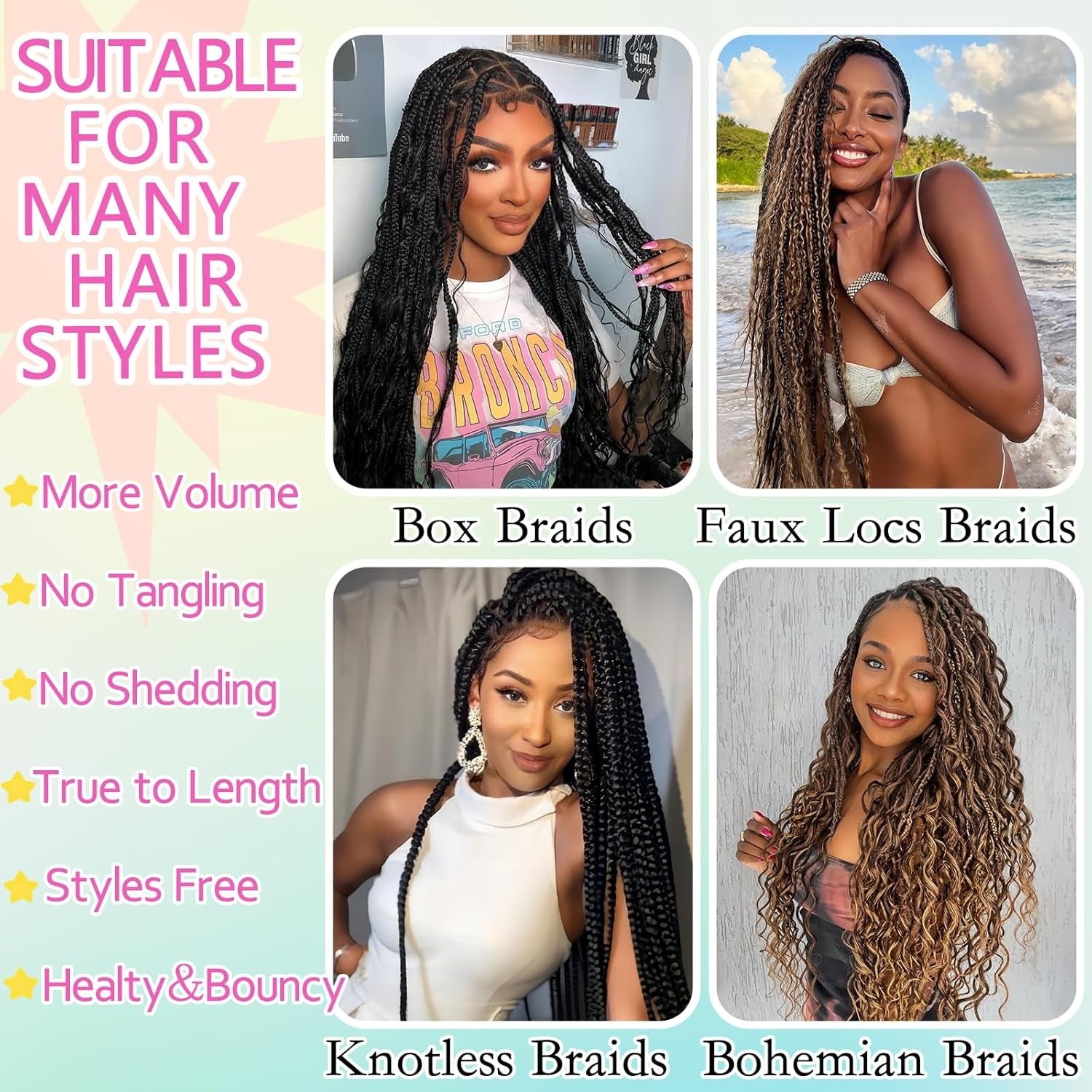 Synthetic Boho Braiding Hair 20 Inch 240g Curly Wavy Bulk Extensions for Blac…