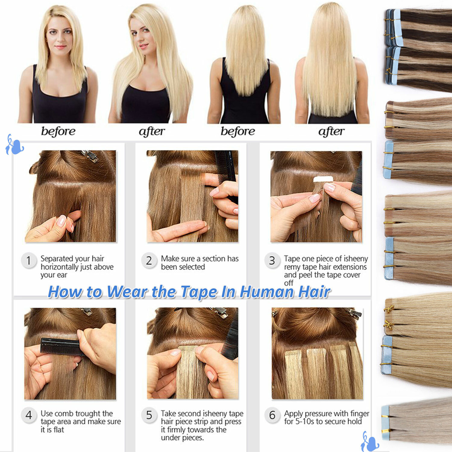 20PCS Mix Tape In 100% Remy Human Hair Extensions Full Head Skin Weft Body Wave